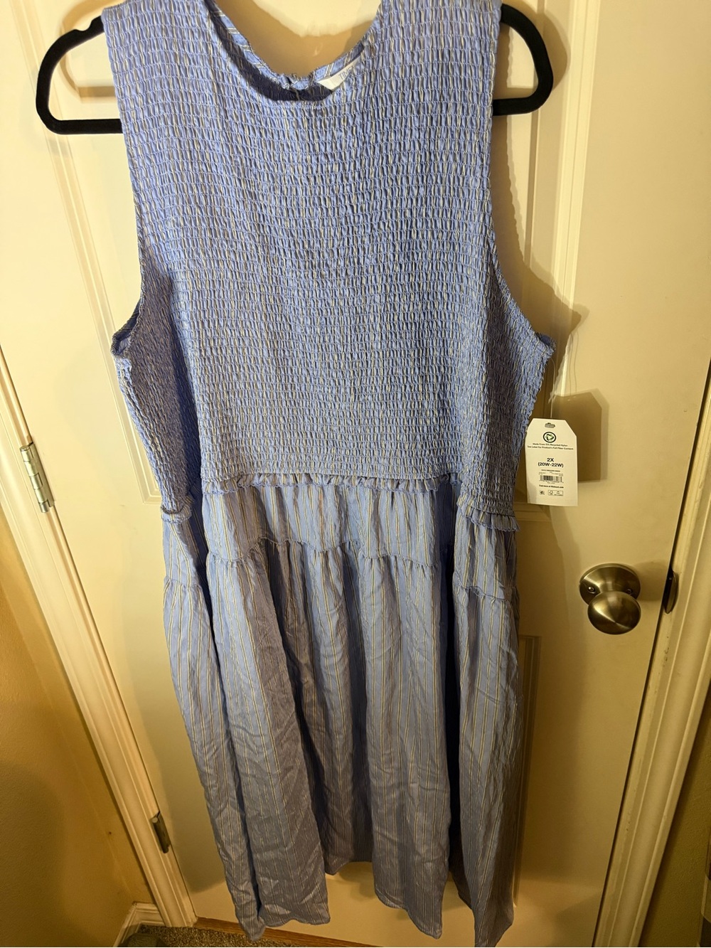 Time and Tru 2X Blue Striped Smocked Midi Dress Sleeveless NWT